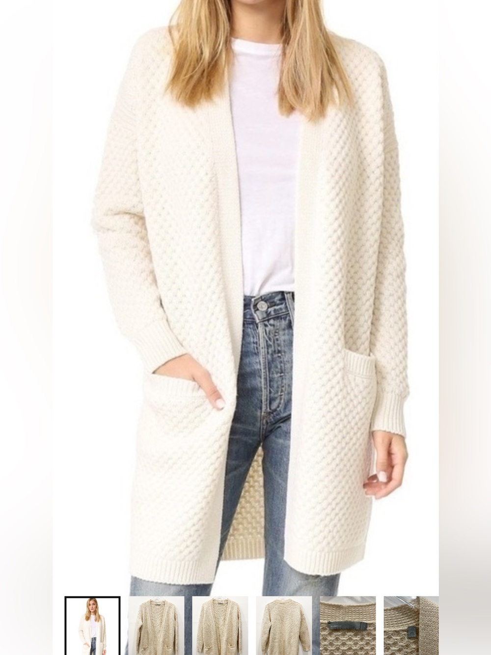 Vince - Women's Honeycomb Longline Cardigan Sweater. Oversized. Cream. Small